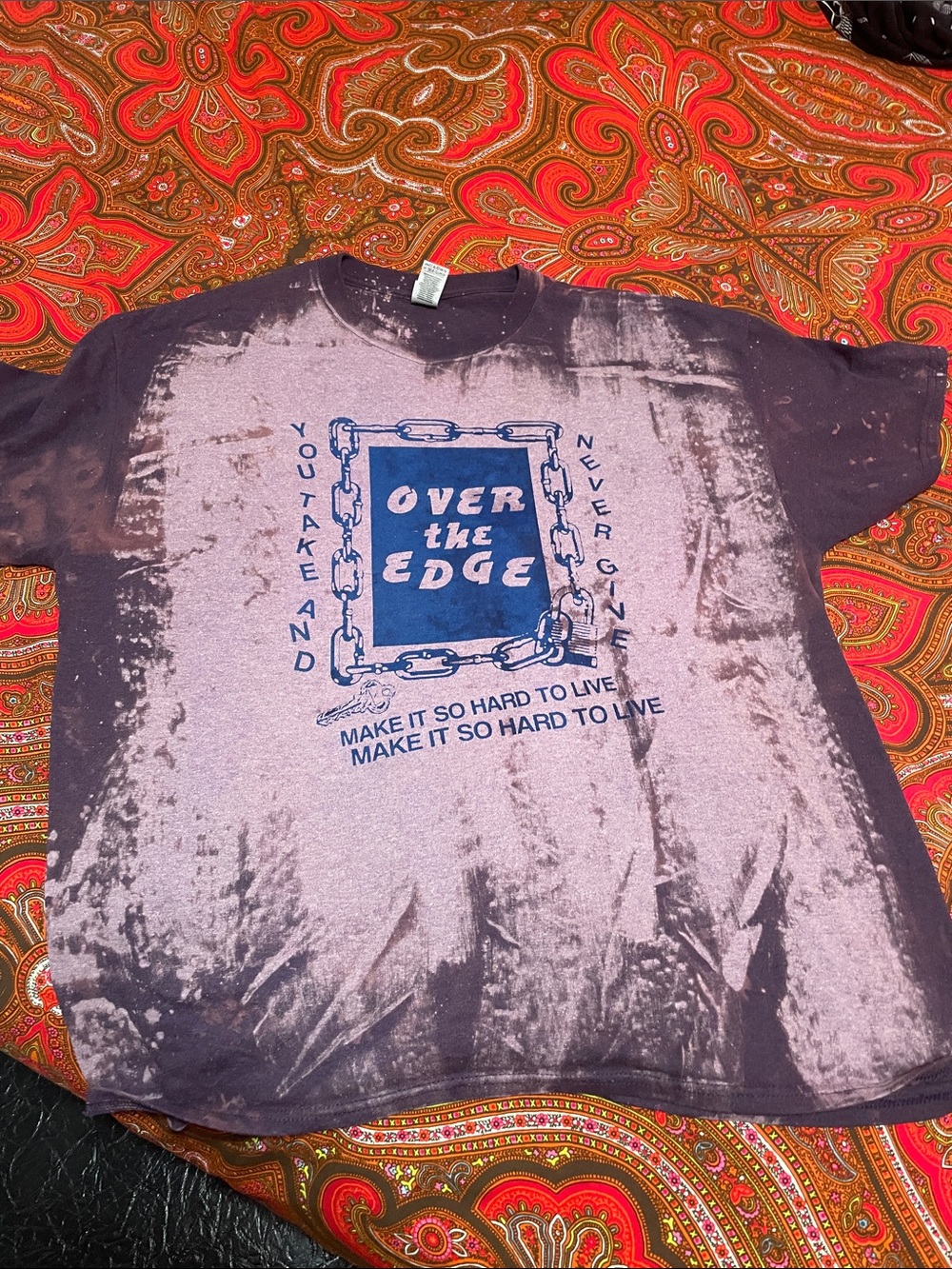 Gildan Two-Tone Bleach Wash 'Over the Edge' Graphic Tee in Purple and Blue